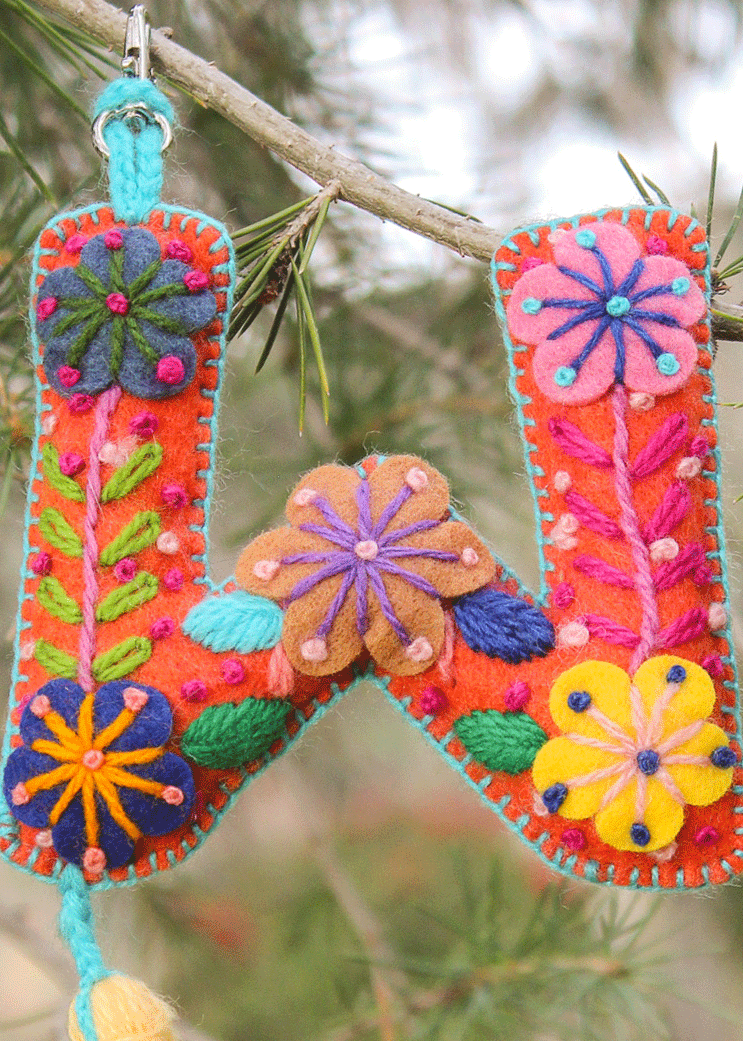 Peruvian Hand Embroidered Letter Shape Keychain
