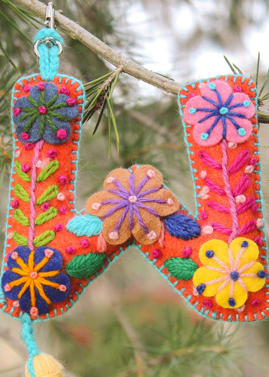 Peruvian Hand Embroidered Letter Shape Keychain
