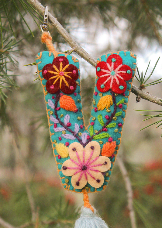 Peruvian Hand Embroidered Letter Shape Keychain